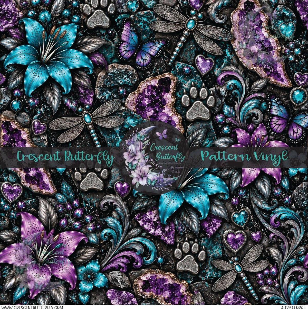 4-129-Floral Printed Vinyl Sheet/Wrap