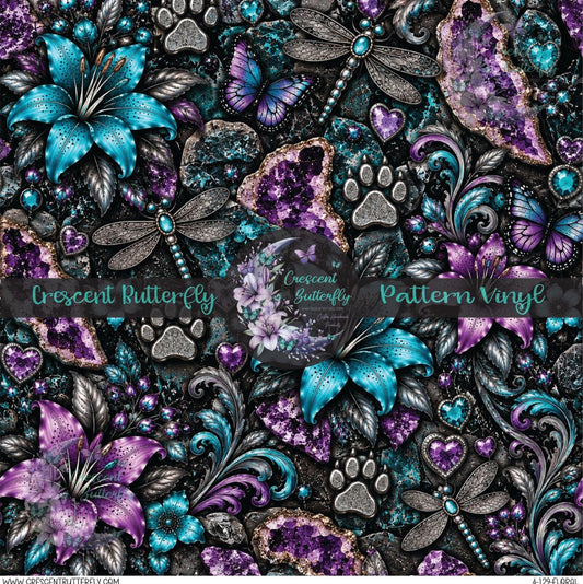 4-129-Floral Printed Vinyl Sheet/Wrap