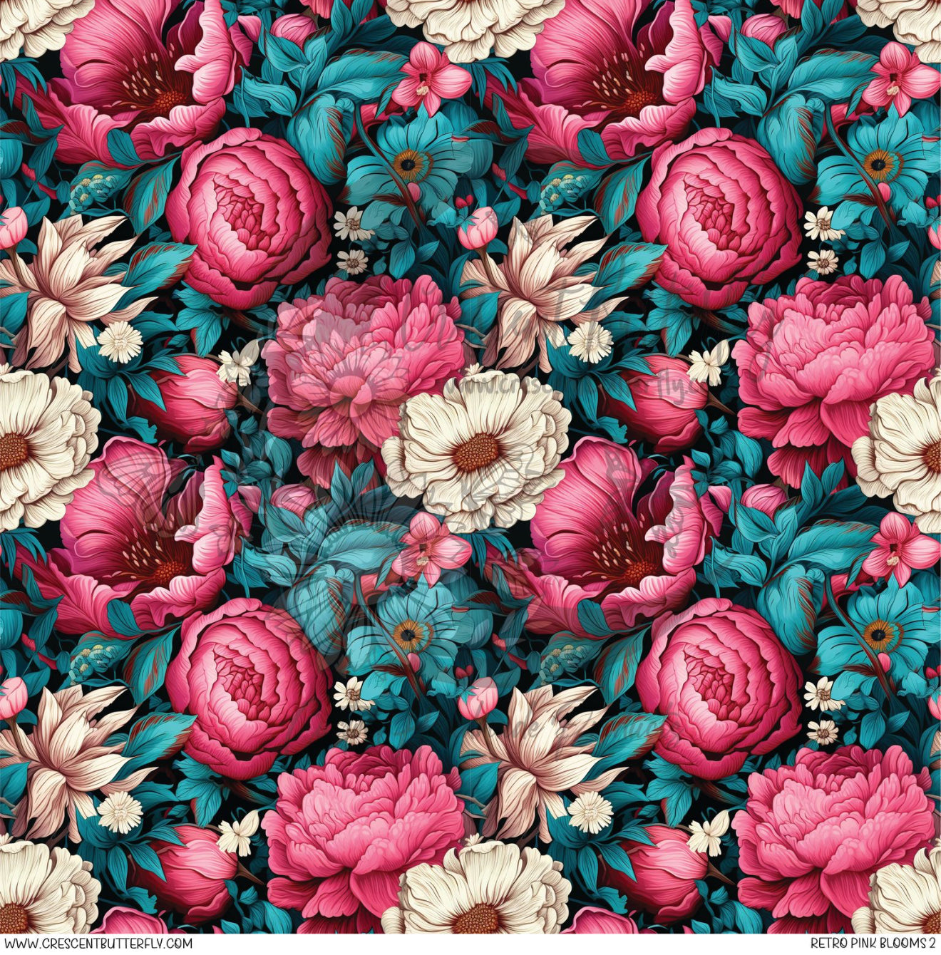 Retro Pink Blooms 2 Printed Vinyl Sheet/Wrap
