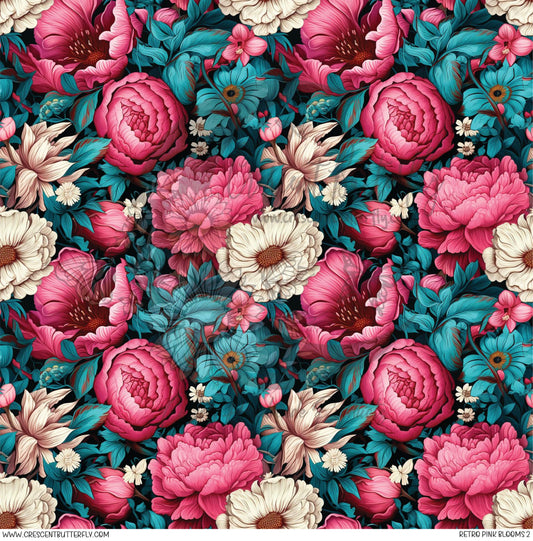Retro Pink Blooms 2 Printed Vinyl Sheet/Wrap