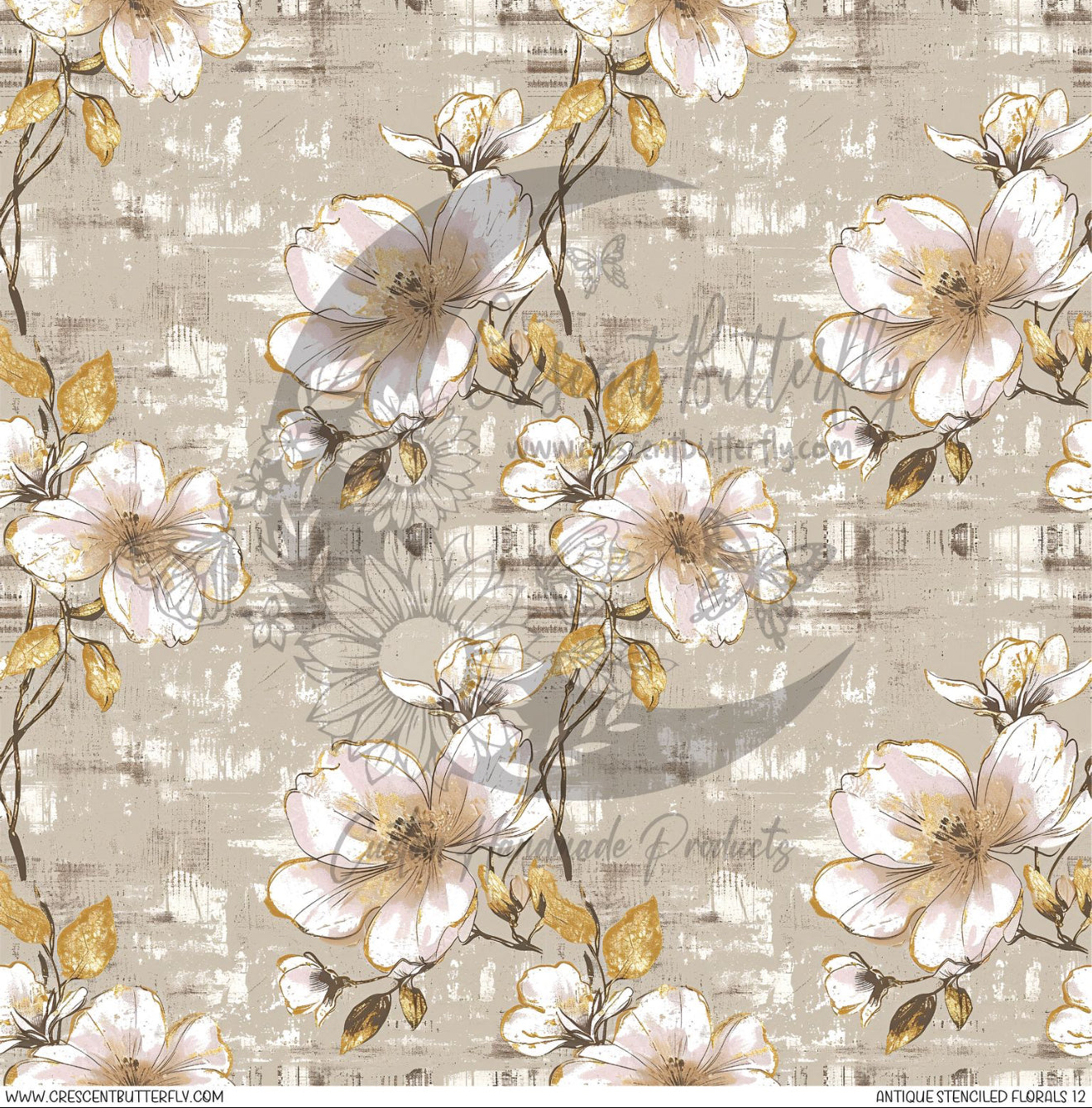 Antique Stenciled Florals 12 Printed Vinyl Sheet/Wrap
