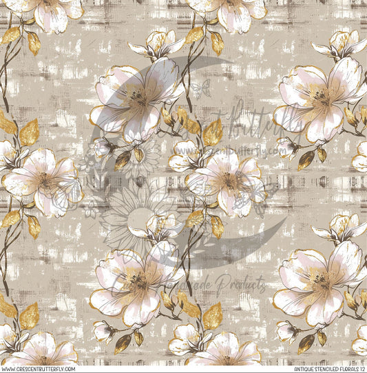 Antique Stenciled Florals 12 Printed Vinyl Sheet/Wrap