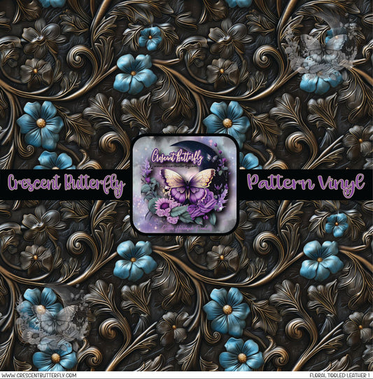 Floral Tooled Leather 1 Printed Vinyl Sheet/Wrap