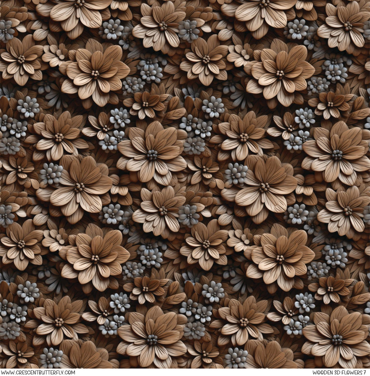 Wooden 3D Flowers 7 Printed Vinyl Sheet/Wrap