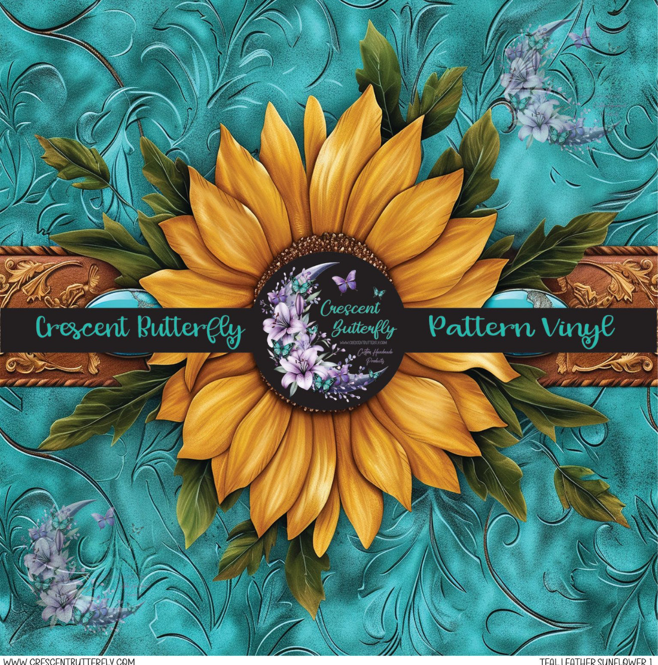 Teal Leather Sunflower 1 Printed Vinyl Sheet/Wrap