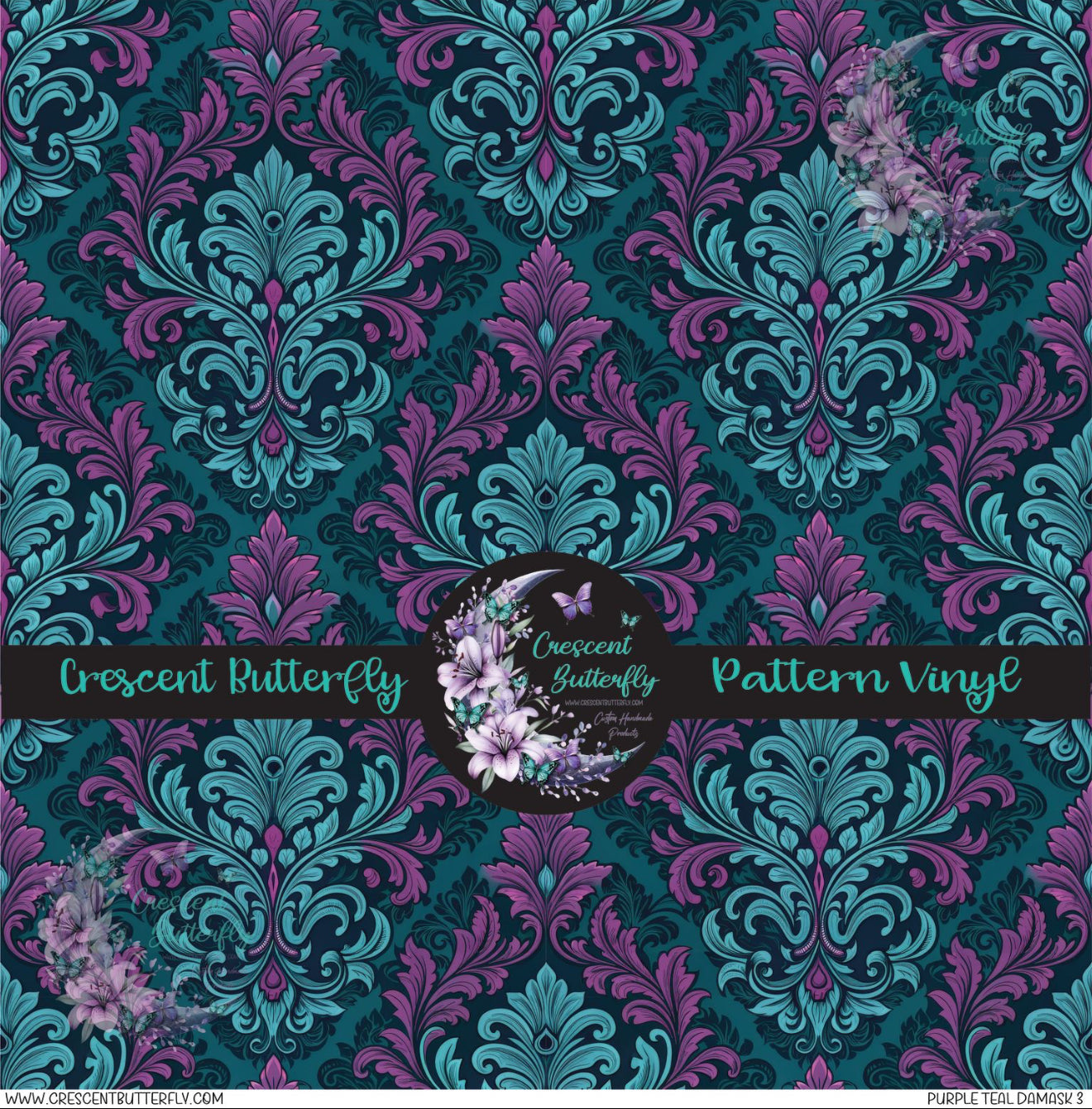Purple Teal Damask 3 Printed Vinyl Sheet/Wrap
