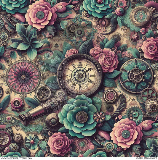 Floral Steampunk 2 Printed Vinyl Sheet/Wrap
