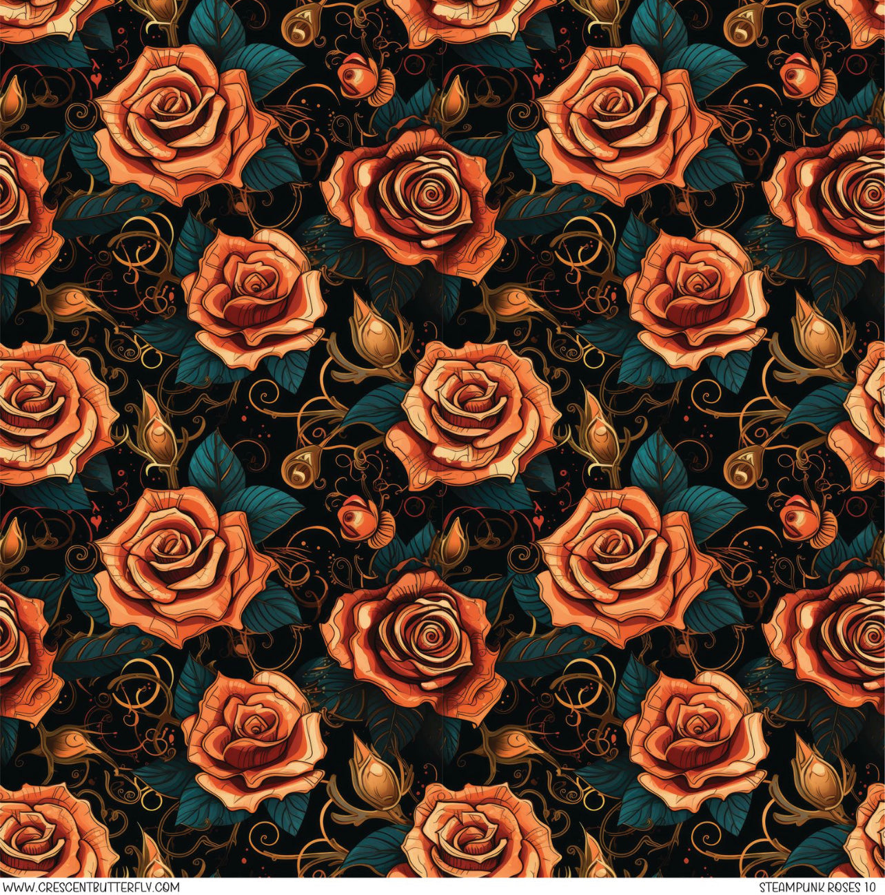 Steampunk Roses 10 Printed Vinyl Sheet/Wrap