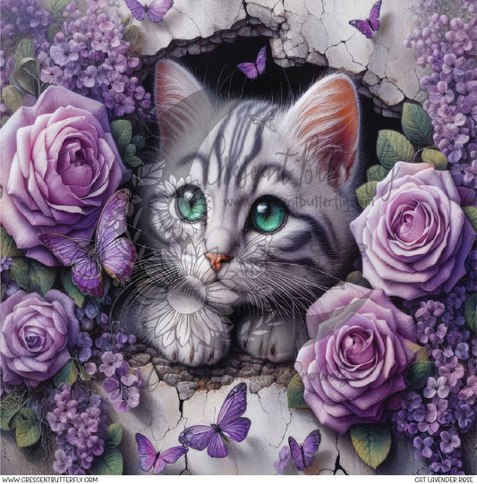 Cat Lavender Rose Printed Vinyl Sheet/Wrap
