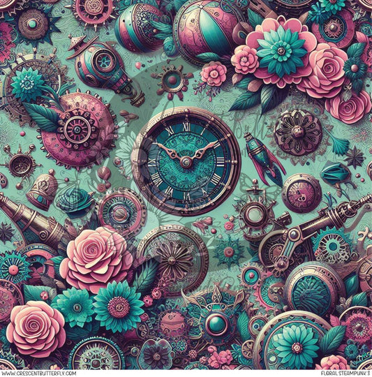 Floral Steampunk 3 Printed Vinyl Sheet/Wrap