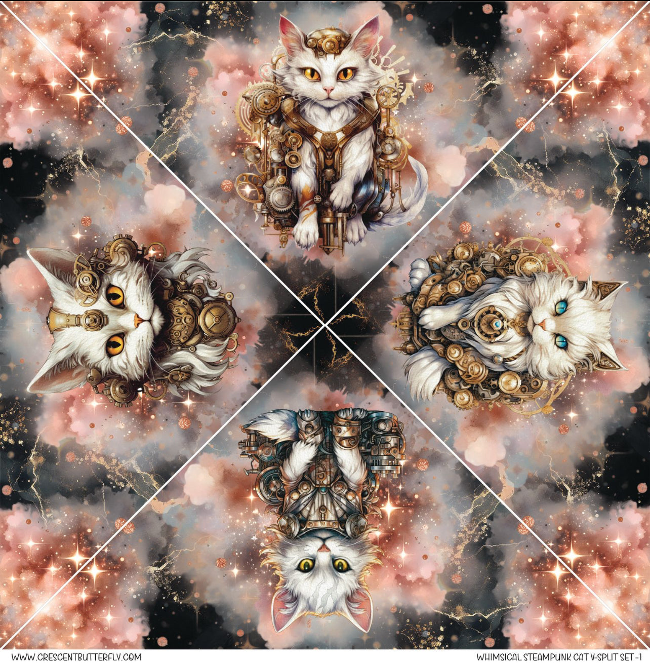 Whimsical Steampunk Cat V-Split Set -1 Printed Vinyl Sheet-Tumbler Wrap