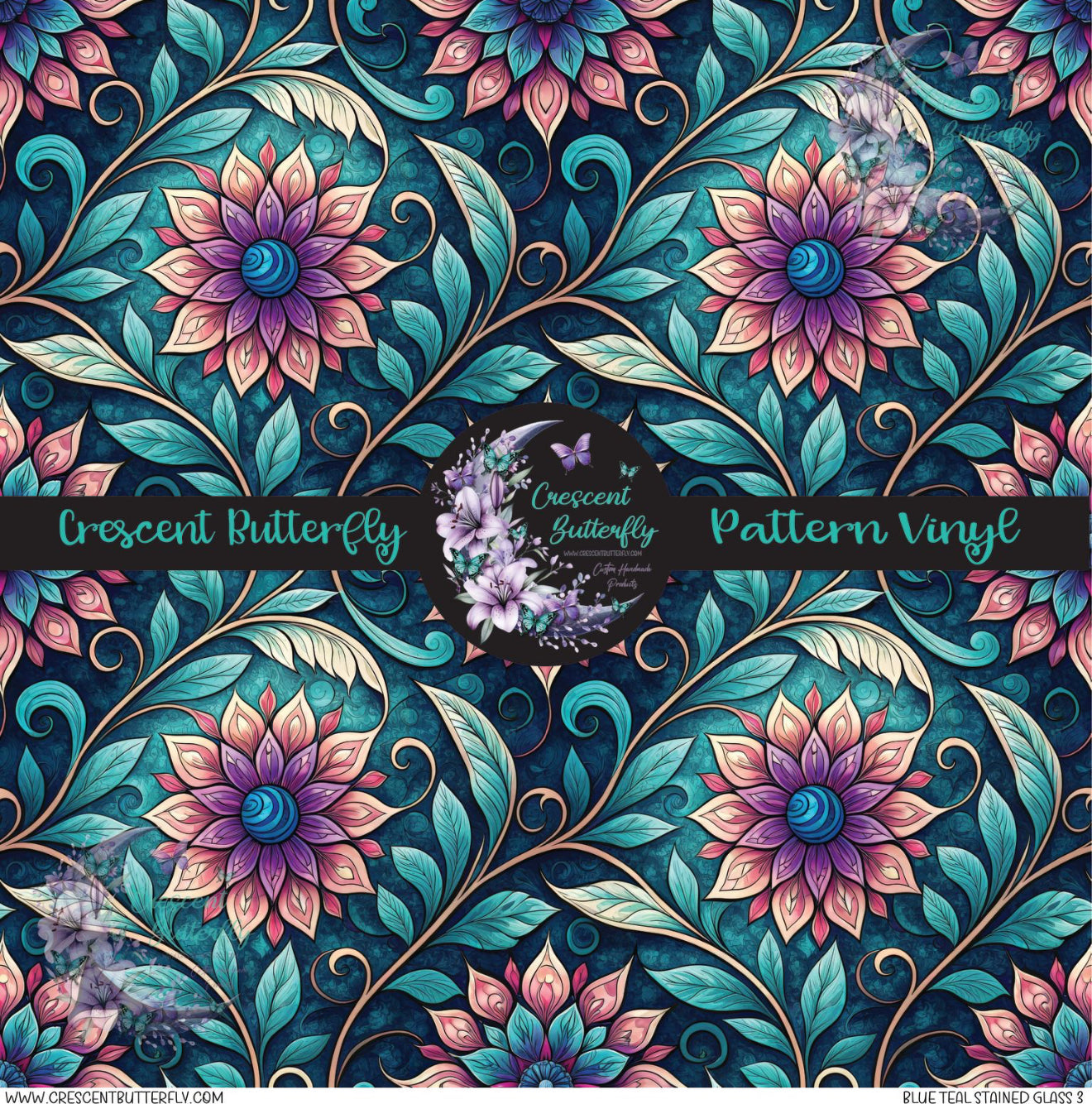Blue Teal Stained Glass 3 Printed Vinyl Sheet/Wrap