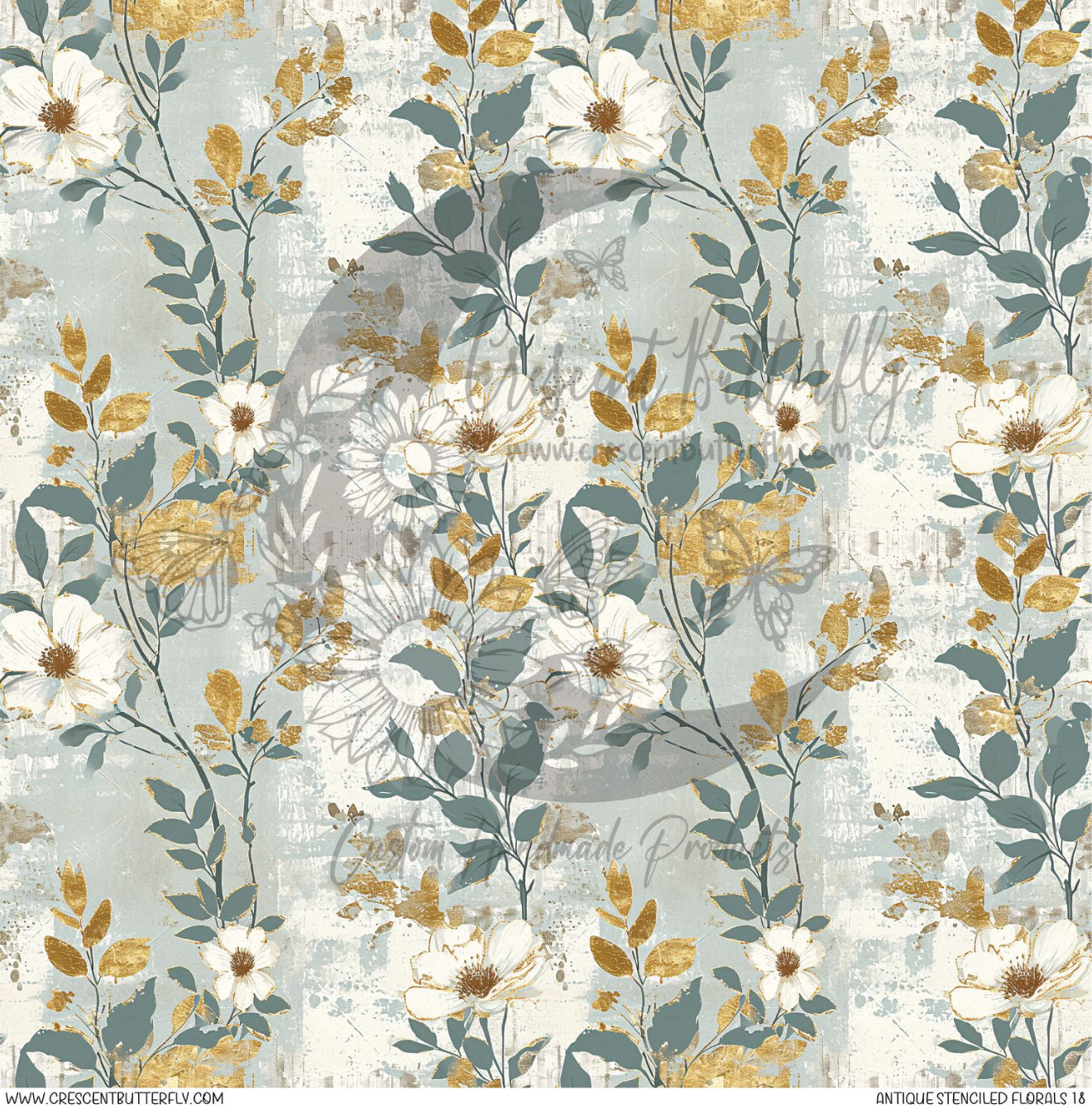 Antique Stenciled Florals 18 Printed Vinyl Sheet/Wrap