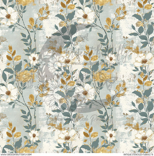 Antique Stenciled Florals 18 Printed Vinyl Sheet/Wrap
