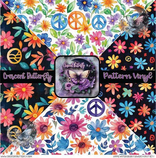 Hippie Watercolor Flowers V-Split Set-1 Printed Vinyl Sheet/Wrap
