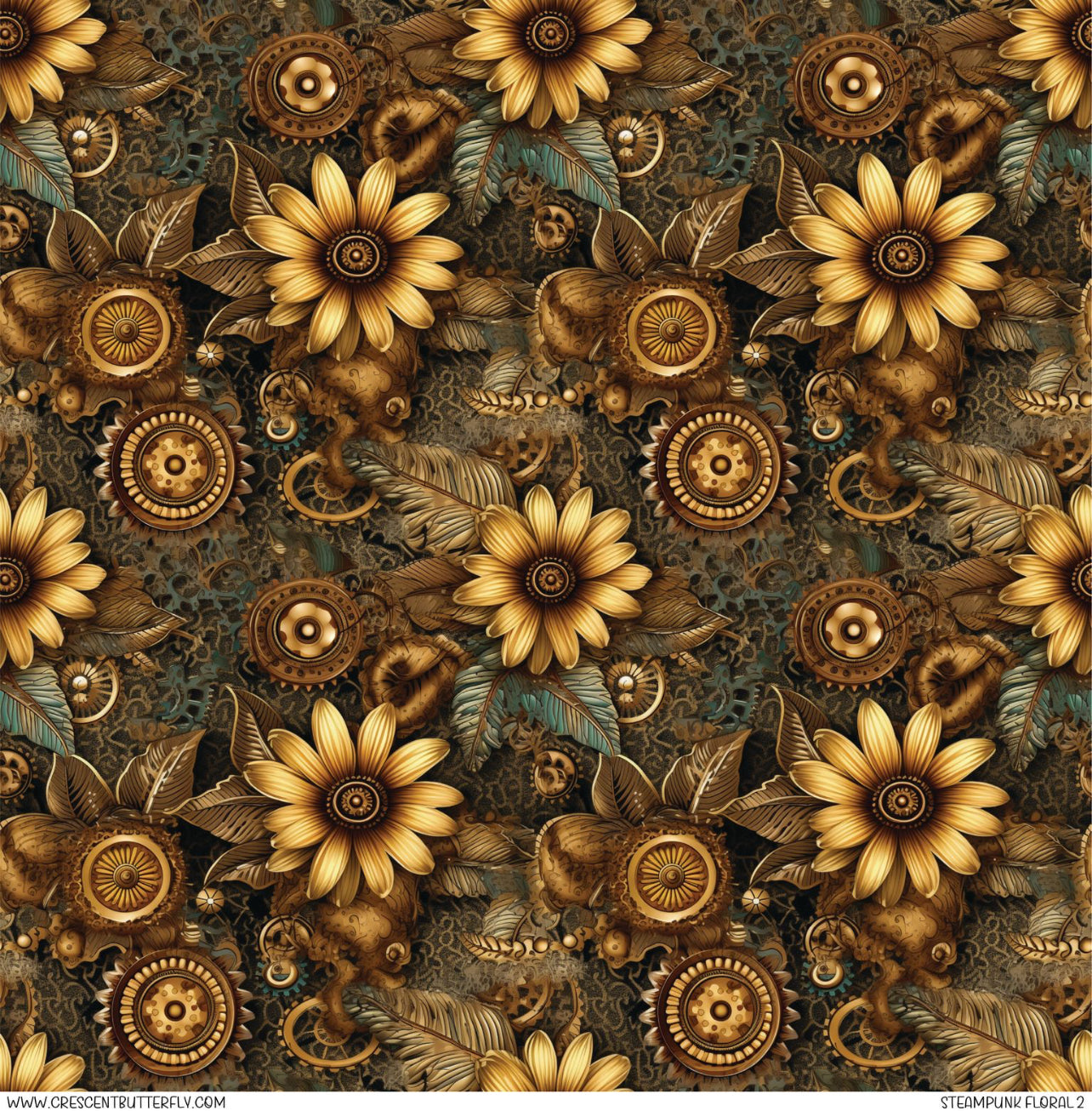 Steampunk Floral 2 Printed Vinyl Sheet-Tumbler Wrap