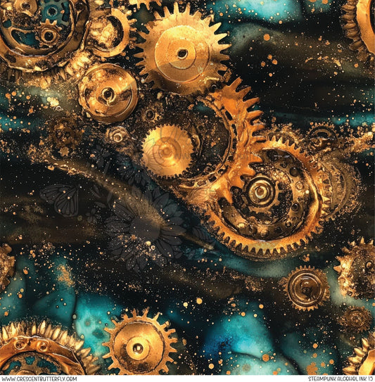 Steampunk Alcohol Ink 15 Printed Vinyl Sheet/Wrap