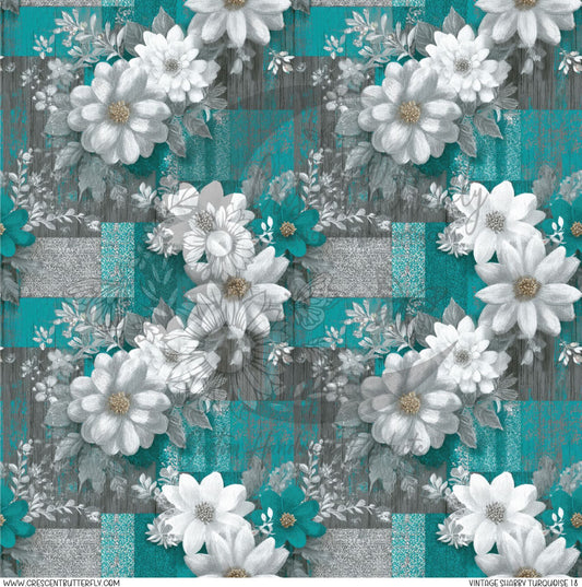 Vintage Shabby Turquoise 18 Printed Vinyl Sheet/Wrap