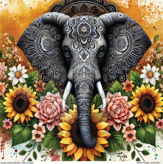Boho Floral Elephant 1 Printed Vinyl Sheet/Wrap