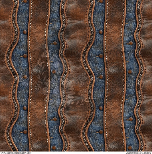Worn Stitched Leather 2 Printed Vinyl Sheet/Wrap