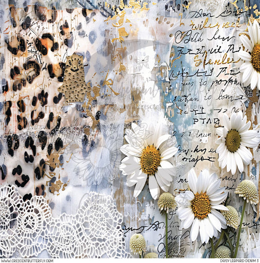 Daisy Leopard Denim 3 Printed Vinyl Sheet/Wrap