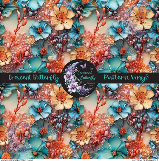 Watercolor 3D Floral 3 Printed Vinyl Sheet/Wrap