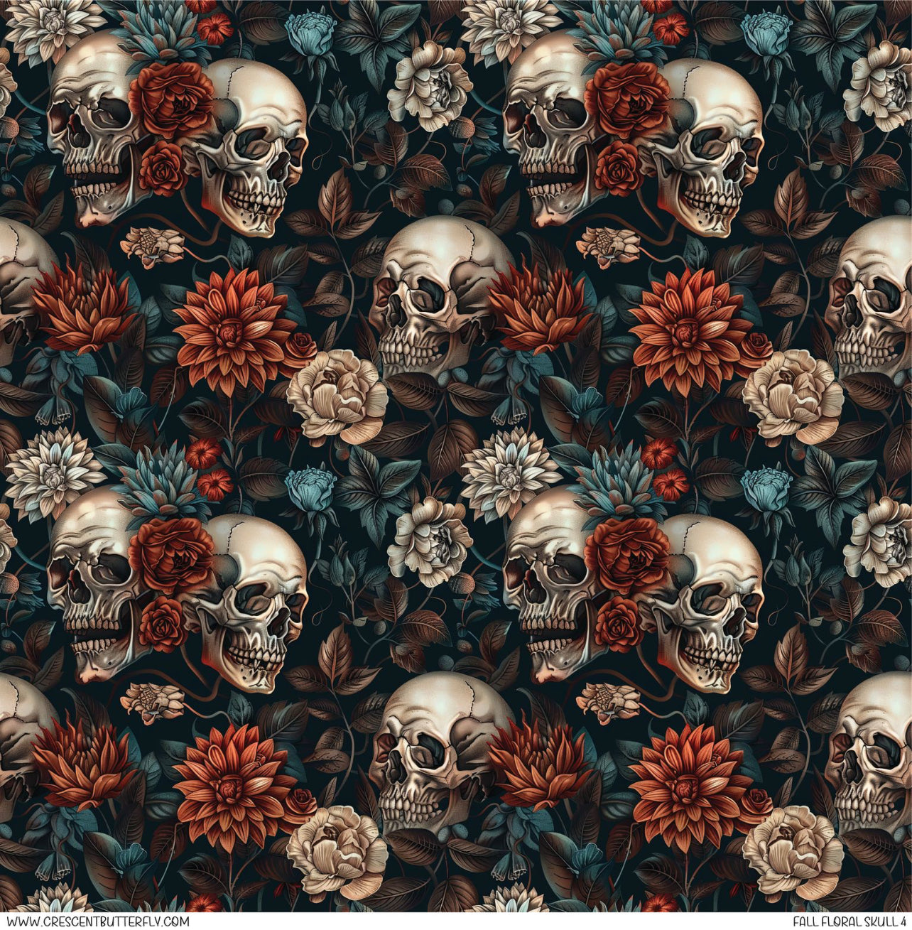 Fall Floral Skull 4 Printed Vinyl Sheet-Tumbler Wrap