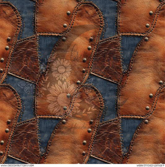 Worn Stitched Leather 9 Printed Vinyl Sheet/Wrap