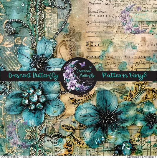 Shabby Chic Teal Victorian 2 Printed Vinyl Sheet/Wrap