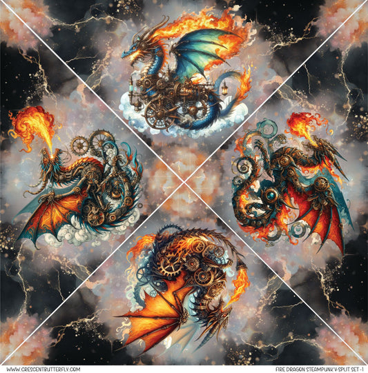 Fire Dragon Steampunk V-Split Set-1 Printed Vinyl Sheet-Tumbler Wrap