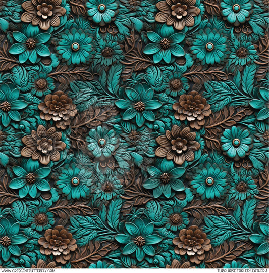 Turquoise Tooled Leather 8 Printed Vinyl Sheet/Wrap