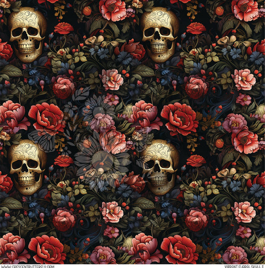 Vibrant Floral Skull 3 Printed Vinyl Sheet/Wrap