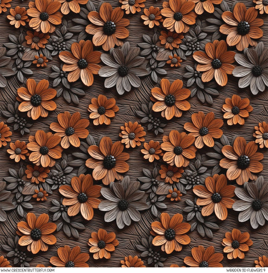 Wooden 3D Flowers 9 Printed Vinyl Sheet/Wrap