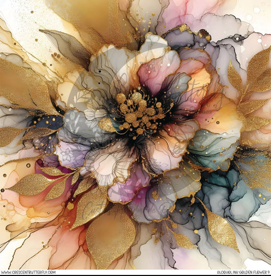 Alcohol Ink Golden Flower 9 Printed Vinyl Sheet/Wrap