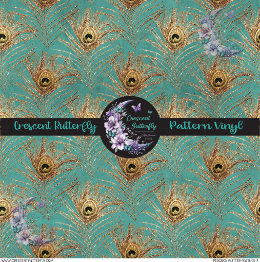 Peacock Glitter Feather 7 Printed Vinyl Sheet/Wrap