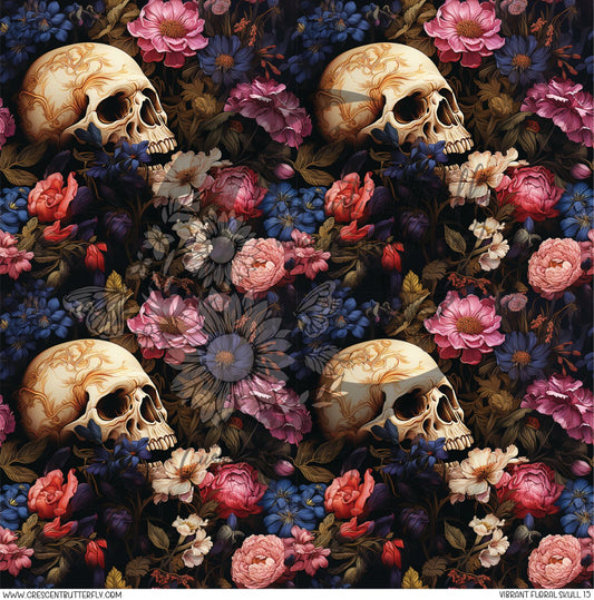 Vibrant Floral Skull 15 Printed Vinyl Sheet/Wrap