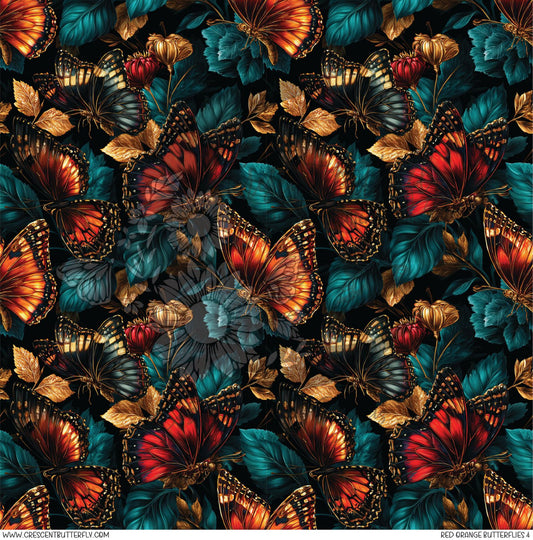 Red Orange Butterflies 4 Printed Vinyl Sheet/Wrap