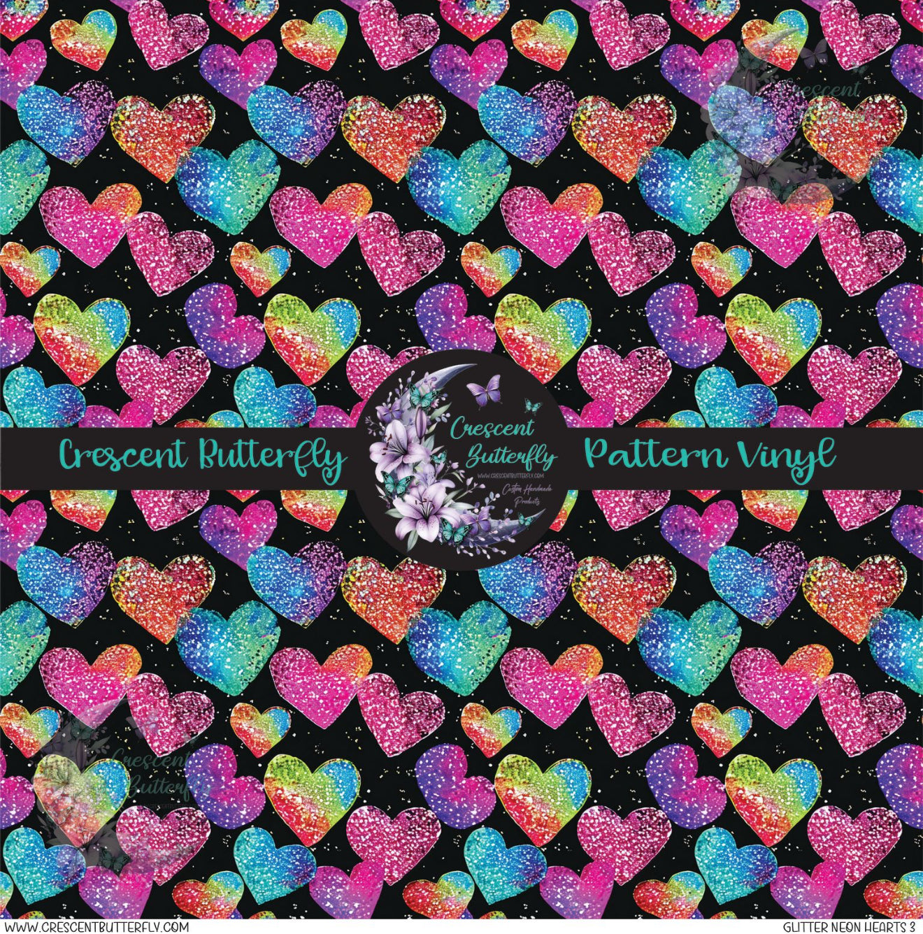 Glitter Neon Hearts 3 Printed Vinyl Sheet/Wrap