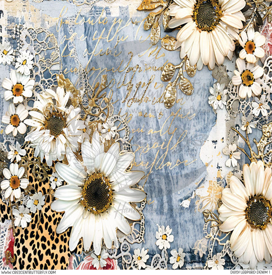 Daisy Leopard Denim 1 Printed Vinyl Sheet/Wrap
