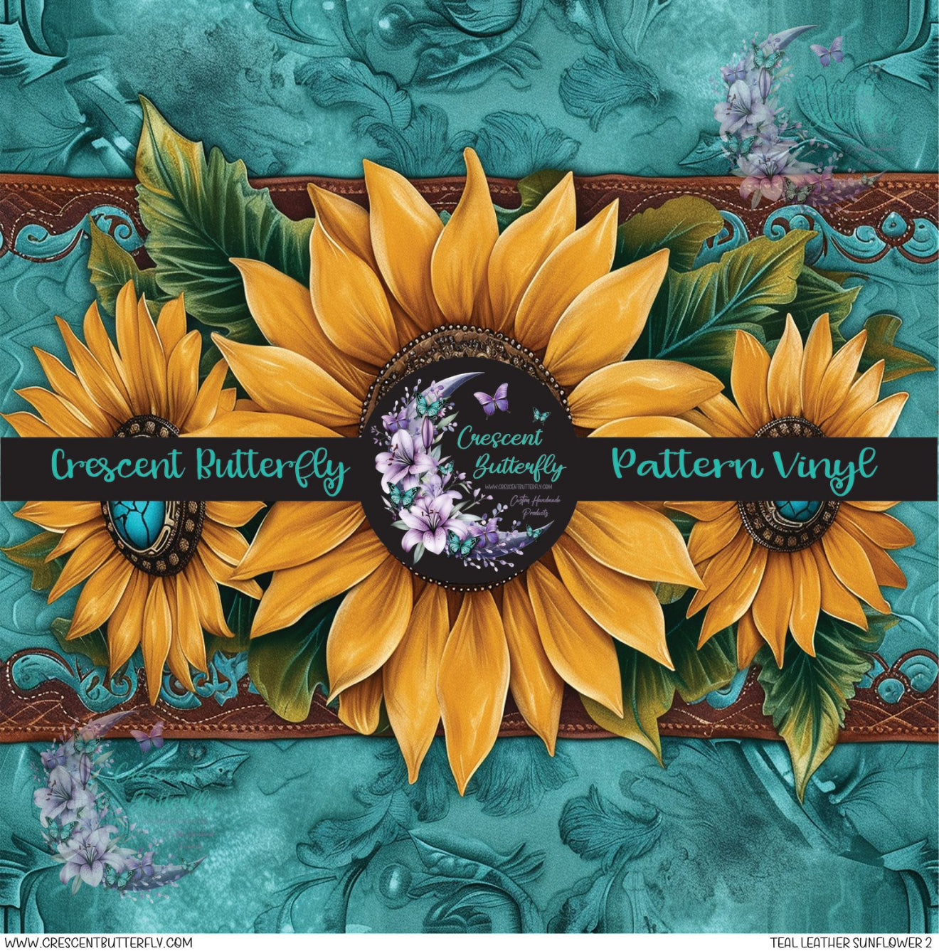 Teal Leather Sunflower 2 Printed Vinyl Sheet/Wrap