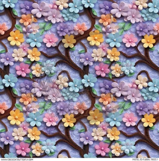 Pastel 3D Floral Trees 1 Printed Vinyl Sheet/Wrap