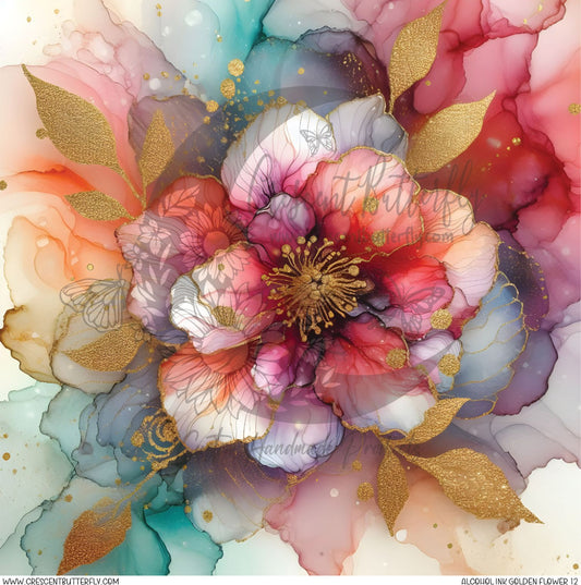 Alcohol Ink Golden Flower 12 Printed Vinyl Sheet/Wrap