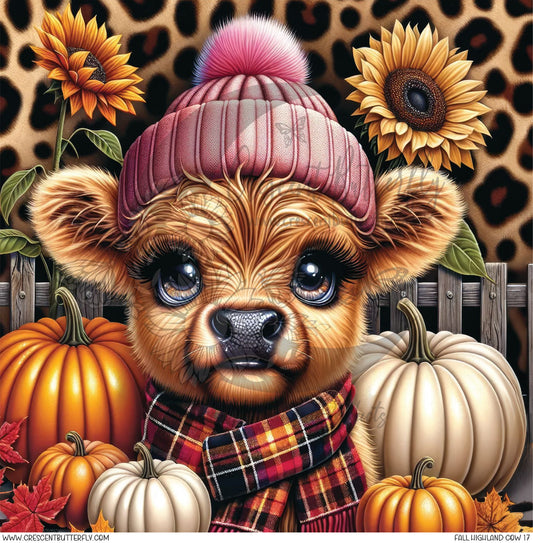 Fall Highland Cow 17 Printed Vinyl Sheet/Wrap