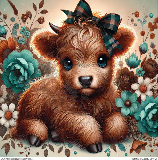 Floral Highland Cow 21 Printed Vinyl Sheet/Wrap