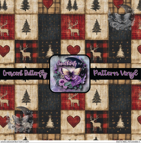 Rustic Noel Patchwork 4 Printed Vinyl Sheet/Wrap