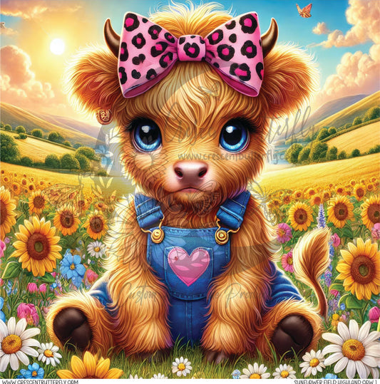 Sunflower Field Highland Cow 1 Printed Vinyl Sheet/Wrap