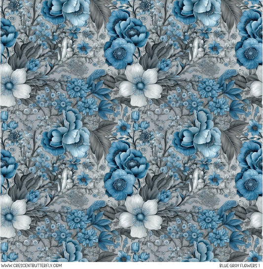 Blue Gray Flowers 1 3D Printed Vinyl Sheet/Wrap