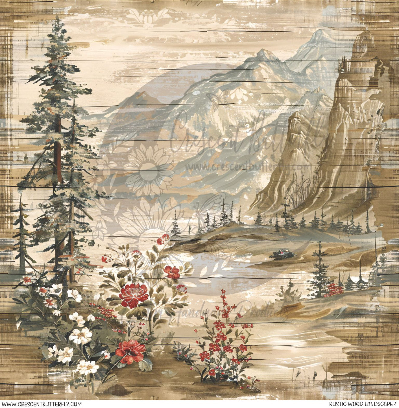 Rustic Wood Landscape 4 Printed Vinyl Sheet/Wrap