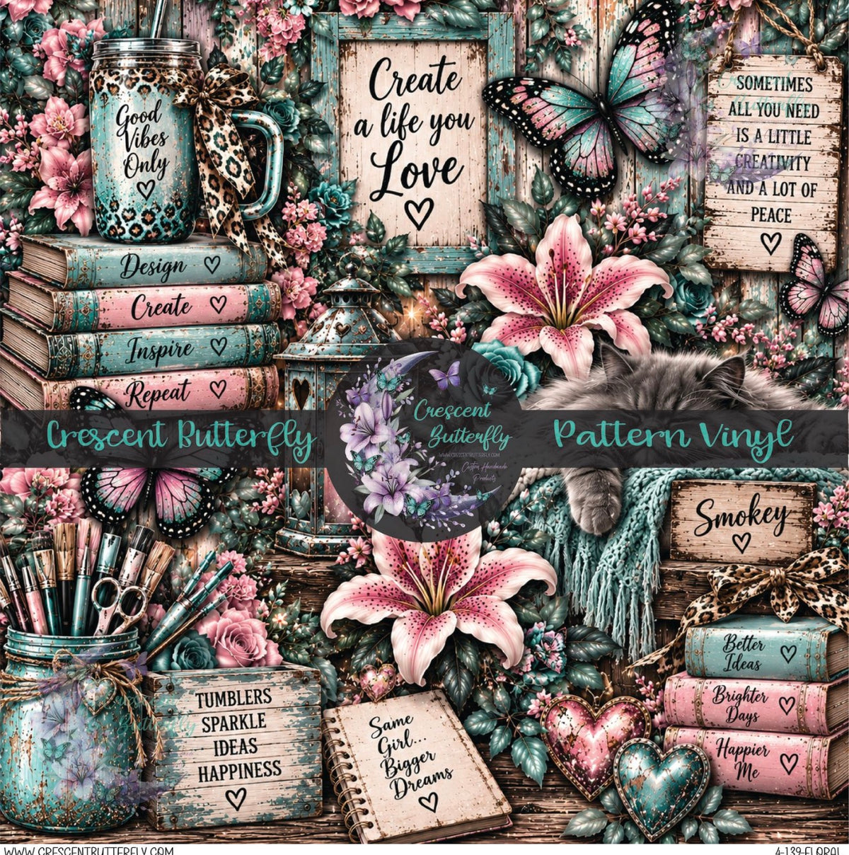 4-139-Floral Printed Vinyl Sheet/Wrap