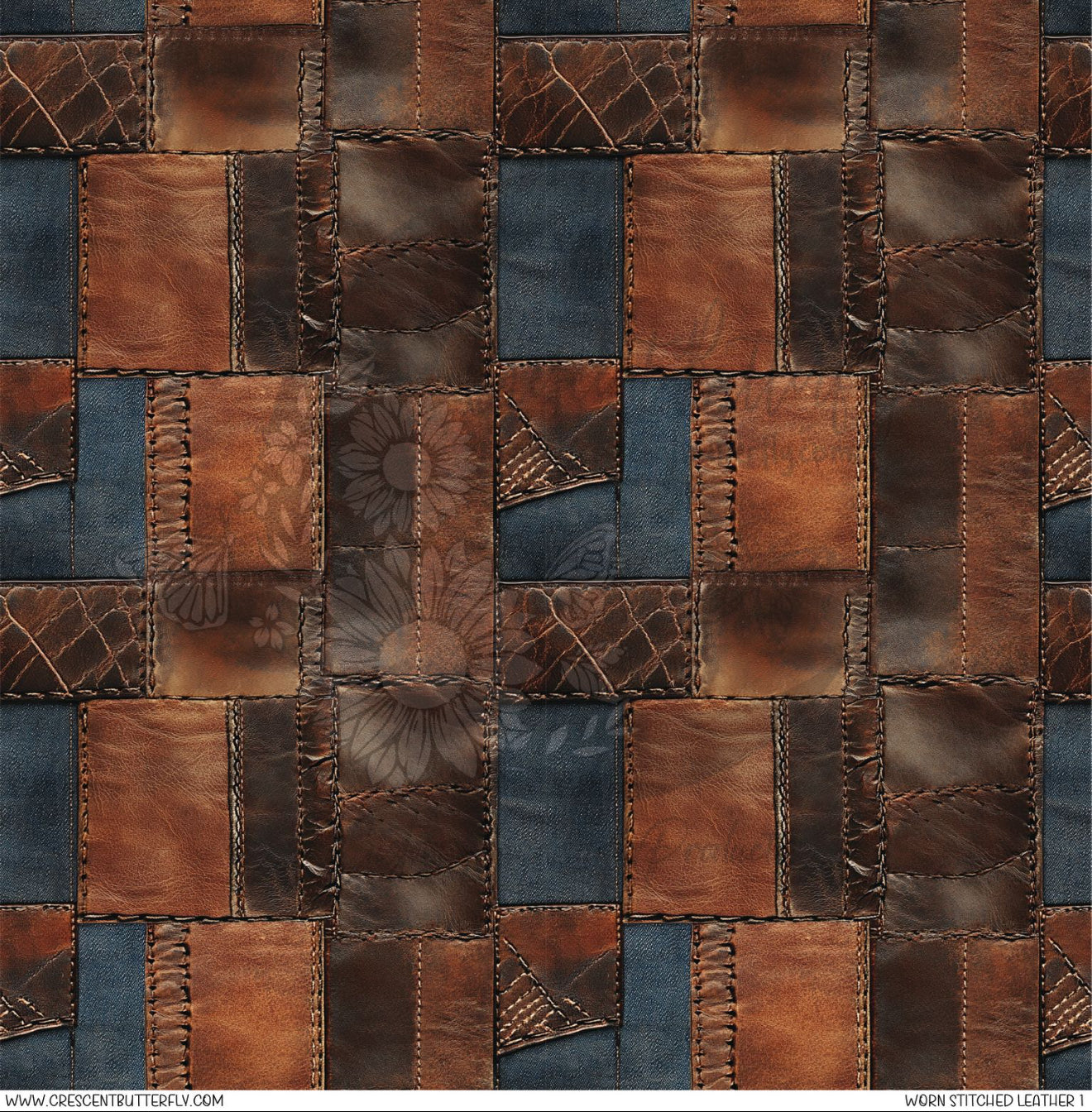 Worn Stitched Leather 1 Printed Vinyl Sheet/Wrap